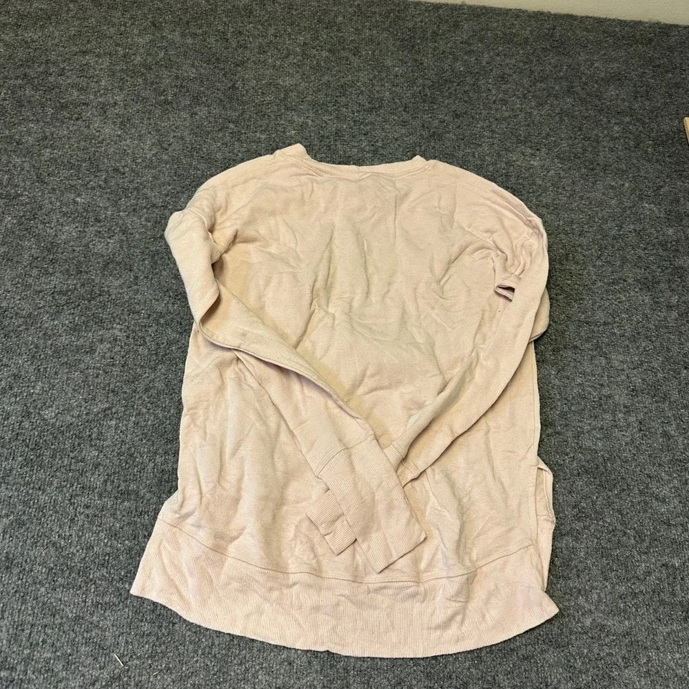 Athleta Sweatshirt Womens Size XS Pink Crew Neck Side Slit Fleece Pullover Good